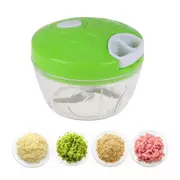Manual Food Chopper Powerful Hand Held Vegetable Blender - Green
