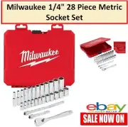 28 Piece Milwaukee 1/4" Drive Ratchet & Socket (Metric) Set Anti-Roll Wrench AU