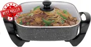 30x30cm Electric Skillet Nonstick Grill Pan w/ Lid Temp Control Cool-Touch