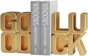 Shelf Stylish Good-Luck Letter Design Bookends Decorative Gold Book Ends Creative Letter Statue Book Stopper Versatile Home Decor Accent and Bookshelf Organizer for Home Library