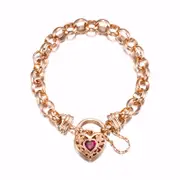 18ct Heavy Rose Gold Plated 10mm Belcher Chain Bracelet with a Filigree Locket Featuring a Simulated Ruby - USA Made