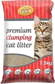 Feline First Clumping Cat Litter, 7.5kg - Rapid Liquid Absorption, Low Dust & Superior Odour Control, Forms Solid Clumps - Ideal for Indoor Cats & Kittens