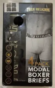 True Religion Men's 4 Pack Black Modal Stretch Boxer Briefs Size Large NIB