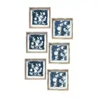 Melrose Wood Framed Floral Outline Print, Set of 6, White/Blue/Brown - 85399DS