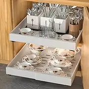 2Pack Pull Out Cabinet Organizer, Expandable (32-52Cm) Slide Out Drawers for Cabinets, Roll Out Shelves Adhesive, 52 * 52 * 7.5Cm,White