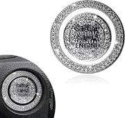 Yumfugu 2 PCS Bling Car One-Button Start Button Bezel Decoration Kit, Ignition Switch Cover with Rhinestone Concave Letter Design, Sparkling Fashion Accessories, Suitable for Most Cars (White)