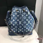 99新 二手 路易威登 LV PETIT NOE 藍色丹寧牛仔布 中號水桶包/手提包/單肩包/斜挎包 藍色 M59606