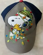 New Peanuts Snoopy Baseball Cap Hat String Lights Gray Blue Adjustable Kids