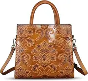 [FEIGITOR] Genuine Leather Tote Bag for Women Satchel Embossed Leather Handbag Top Handle Bags Handmade Purse Crossbody Handbags
