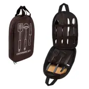 Portable Bbq Camping Utensil Bag Multi Compartment Storage For Knives Forks And Cooking Tools