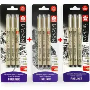 9 x Sakura Pigma Micron Fineliner Pens - 01/05/Brush -05/08/PN - 03/05/Graphic