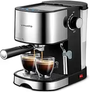 [VINATO] Espresso Machine, 15 Bar Espresso Machine with Steamer for Latte and Cappuccino, Expresso Coffee Machine with Removable Water Tank, Stainless Steel
