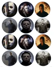 Set of 12 Michael Myers Halloween edible paper, cupcake toppers, choose size