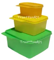 Tupperware Keep Tabs Stacking Square Storage Containers Green Yellow Orange New