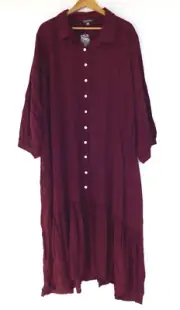 New Autograph Shirt Dress 26 Womens Berry Burgundy Midi Button Collar Textured