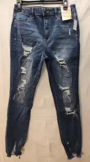 SO Jeans Womens 13L 31W Blue Medium Wash Stretch High Rise Ankle Jeggings Thrash