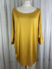 Doublju Tunic Plus Size 3X Yellow Boat Neck Dolman Sleeve Ruched Side Relaxed