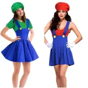 Super Mario Brothers Luigi Fancy Dress ladies Halloween Party Costume