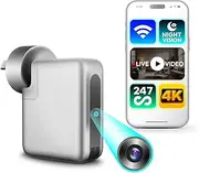 4K WiFi Power Plug Hidden Spy Camera – Live Streaming 24/7, Night Vision, Motion Alerts, Loop Recording | No Battery Needed | 166° Wide Angle Lens | iOS/Android Remote Viewing
