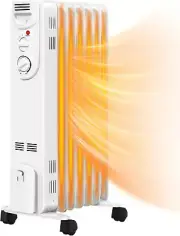 Oil Filled Radiator Heater, 1500W Radiant Space Heating Machine W/Thermostat, 3