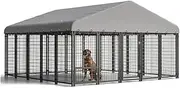Outdoor Heavy-Duty Dog Kennel with Roof and Double Lock - Spacious Dog Cage with Feeding Feature for Pets
