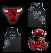 CHICAGO BULLS NBA BLACK AND TATTOO ROSE MICHAEL JORDAN 23 JERSEY SIZE SMALL