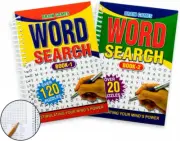 [2PCE] Spiral Word Search Puzzle Book, Eye Catching with Bright Front Covers wi