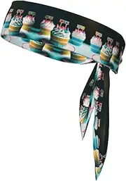 Happy Birthday Cakes Sports Strap Double-Sided Headscarf Men's Bow Tie Sports Headscarf Running Yoga Exercise Headband