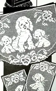 3187 Vintage Filet SPANIEL PUPPIES Chair Set Pattern to Crochet (Reproduction)