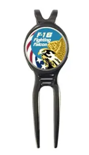 USAF Air Force F-16 Falcon Golf Ball Marker + Black Gunmetal Divot Tool