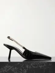[SAINT LAURENT] SAINT LAURENT - Blake Embellished Croc-effect Leather Slingback Pumps - Black - EU 37.5 EU 37.5 Black