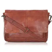 Leather Messenger Bag for Men and Women - Laptop Briefcase Bag Large Cognac