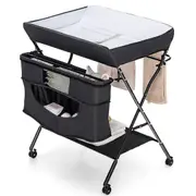Costway Folding Changing Table Water-Proof Diaper Station Adjustable Nursing Desk w/Wheels & Storage Black