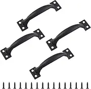Bivethoi 4pcs 4 Inch Vintage Barn Door Pulls Utility Cabinet Handles, Screw in Drawer Pulls Black Gate Handles, Metal Garage Door Handles Outdoor Kitchen Hardware for Wooden Fence Cupboard Dresser