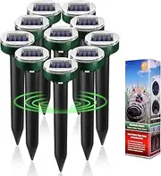 10-Pack Solar Powered Ultrasonic Mole Repellent for Lawns, Gardens, Yards - Waterproof & Effective Against Snakes, Moles, Gophers, Voles - Sonic Spikes Stakes Chaser