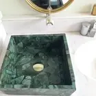 20" Natural Agate Square Bathroom Sink Handcrafted Stone Basin for Hotels Decors
