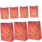 Cabilock 12Pcs Basketball Party Favor Bags Kraft Paper Treat Bags with Classic Basketball Patterns for Snacks Sweets and Sports Themed Birthday Parties