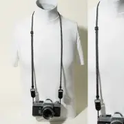 Black Silver Slim Adjustable Camera Neck Strap 26-50" w/ Peak Design Anchors