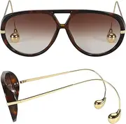 [DreamCalf] Oversized Aviator Sunglasses with Earring for Women Large Big UV400 Protection Designer 2025 Ladies Shades