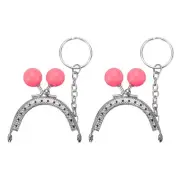2 Pcs Metal Purse Frame, 5cm/1.97" Kiss Lock Clasp with Key Ring, Dark Pink