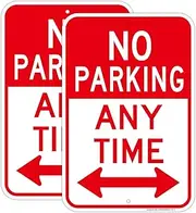 JIAMING No Parking Any Time Sign, No Parking With Arrows Sign, 2 Pack 18 x 12 Inch Engineer Grade Reflective Sheeting Rust Free Aluminum, UV Protected, Weatherproof, Fade Resistant, Easy to Install.