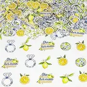 JOYMEMO 200 Pieces She Found Her Main Squeeze Confetti - Blue Tile and Lemon Bridal Shower Decorations, Double Sided Lemon Confetti Lemonade Scatter Table Decor for Bachelorette Engagement Party