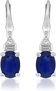 [Gin & Grace] Gin and Grace 10K White Gold Genuine blue Sapphire Earrings with Diamonds for women | Ethically, authentically & organically sourced (Oval-cut) shaped Sapphire hand-crafted jewelry for her | Sapphire Earrings for women