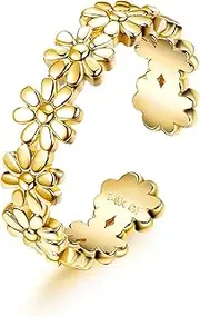 [Sanfenly] 14k Gold Filled Toe Rings for Women Adjustable Toe Ring Band Rings Cubic Zirconia Daisy Flower Toe Rings Summer Beach Foot Jewelry