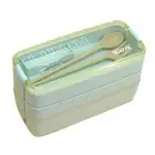 900ml 3-layer Lunch Box Microwavable Wheat Straw Bento Box Container (Green)