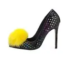 Privileged Dulce Black Multi Laser Cut Polka Dot Pom Pom Fur Funky Sexy Pumps