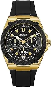 [GUESS] Mens Black Gold Tone Multi-function Watch, U1049G, 45MM