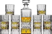 Whiskey Decanter Gift Set - 7 Piece - Bourbon Cocktail Glasses, 6 Crystal Scotch