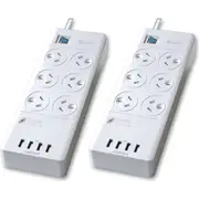 2pc Sansai Power Board 6 Way Outlets Socket 4 USB Charger Ports/Surge Protector