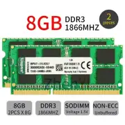 Kingston 16GB 2x 8GB DDR3 1866MHz PC3-14900 KVR1866N11/8 SODIMM Laptop Memory BT